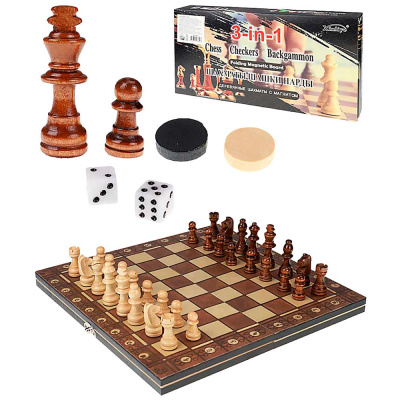 Шахматы Шашки Нарды деревянные 3в1 поле 29 см P00033 1